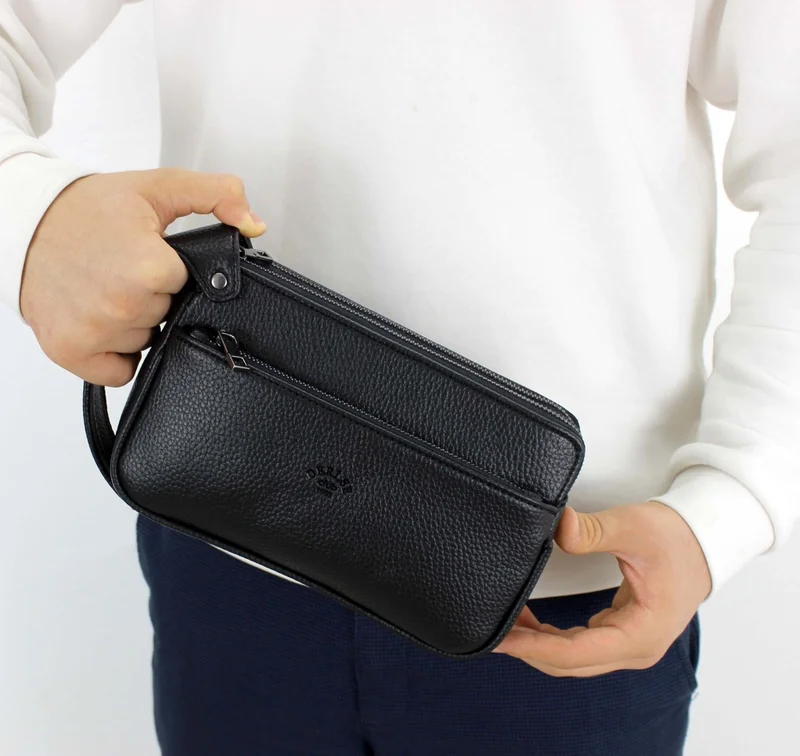 ديرسي كلوب Men's Black Color Luxury Travel Daily Multi-Compartment Portfolio Bag Clutch Bag