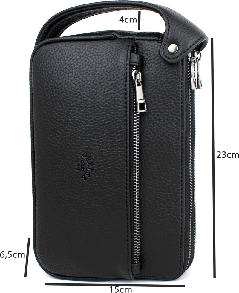 ديرسي كلوب Men's Black Color Luxury Travel Daily Multi-Compartment Portfolio Bag Clutch Bag
