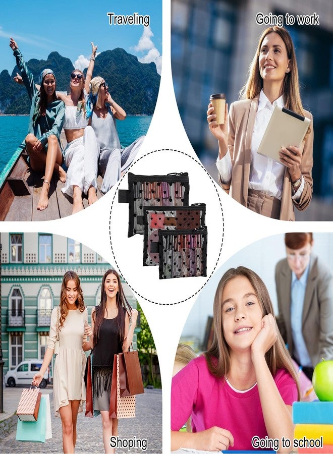 Yolev 4pcs Mesh Pouch Heart Print Black Mesh Makeup Bag with Zipper Portable purse organizer pouches Travel Toiletry cosmetic bag for purse Lipstick Pouches For Home Offices Multipurpose - Image 4