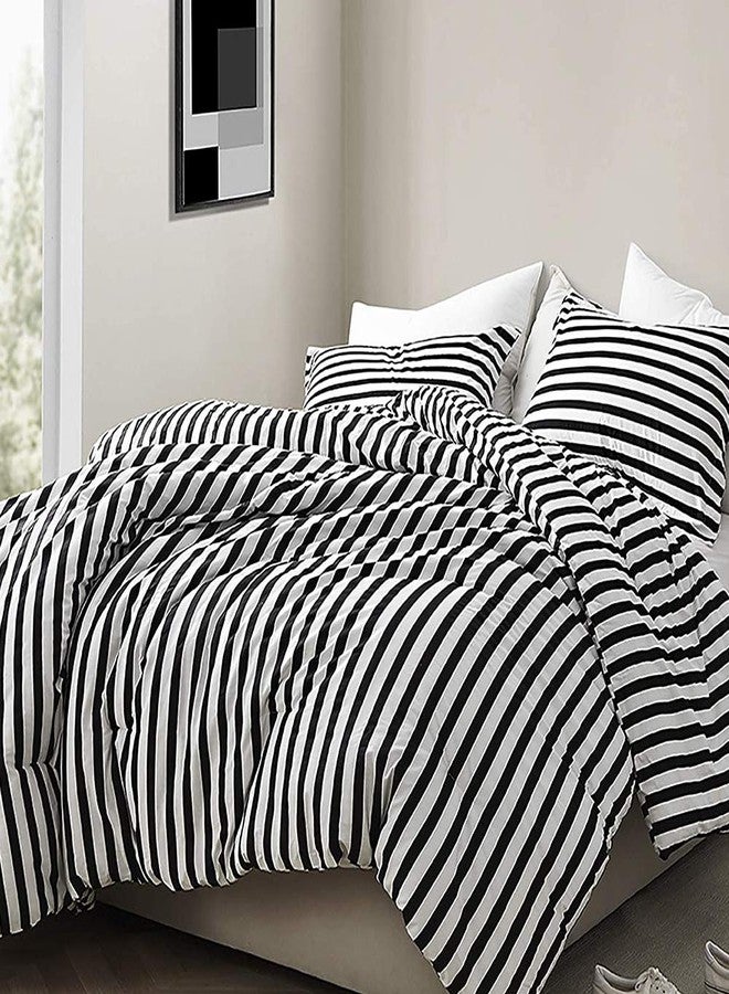 CLOTHKNOW Striped Comforter Set Queen Black and White Bedding Comforter Sets All Season Farmhouse Comforter Queen with 2 x Pillow Cases - Image 4