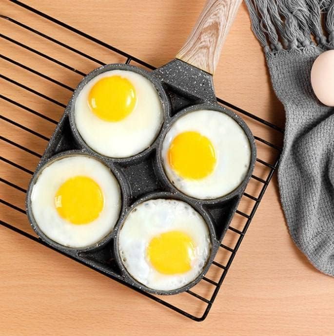AVMPHD 4 Hole Non Stick Egg Frying pan with Detachable Wooden Handle,Multi Purpose Frying pan for Omelet uttapam idli Burger Poached Egg Kitchen Breakfast - Image 5