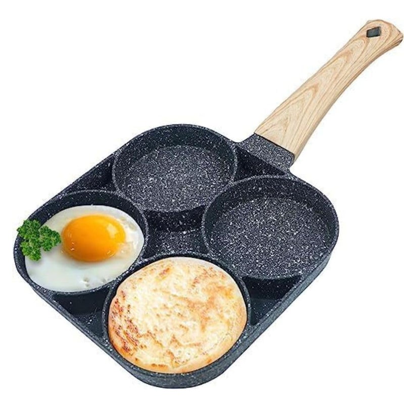 AVMPHD 4 Hole Non Stick Egg Frying pan with Detachable Wooden Handle,Multi Purpose Frying pan for Omelet uttapam idli Burger Poached Egg Kitchen Breakfast - Image 1