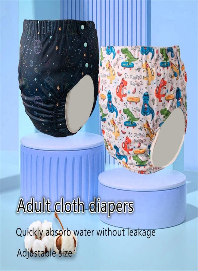 LAROTSUBA Unisex Reusable Adult Waterproof Cloth Diapers with Diaper Inserts,Adjustable Incontinence Pocket Diaper with Snaps,Incontinence Underwear,Anti-Side Leakage Diaper Pants(Dinosaur,XXL) - Image 2