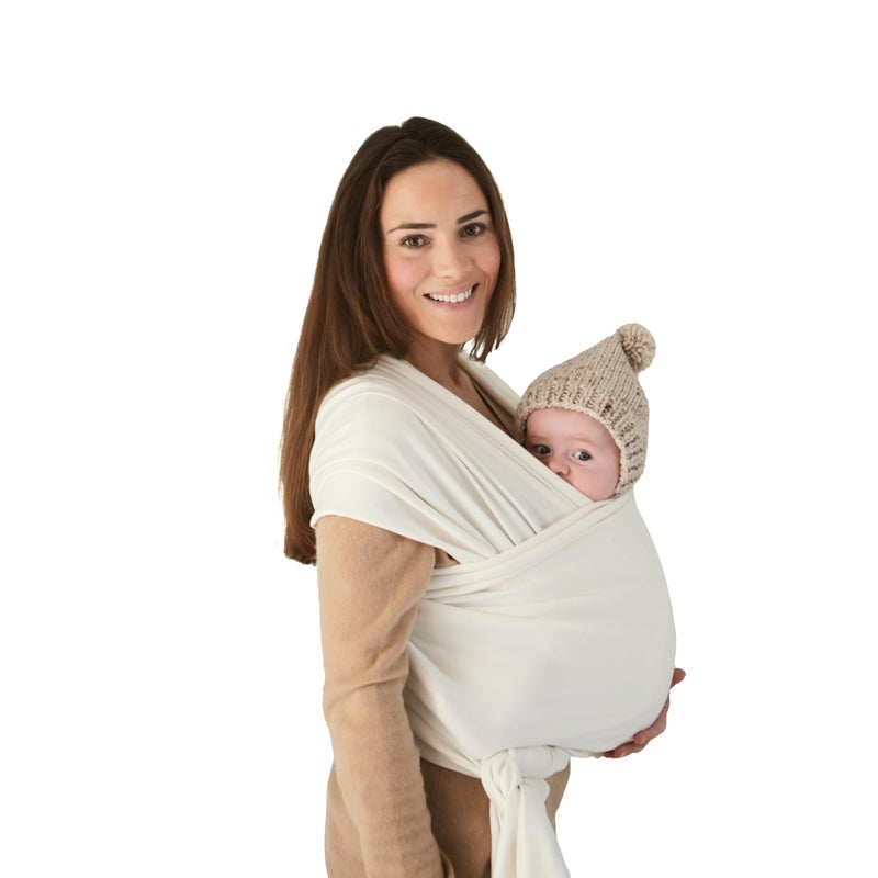 mushie Baby Wrap Carrier | Organic Cotton and Elastane | Infant Sling for Newborn and Babies 8-35 lbs (Ivory) - Image 1