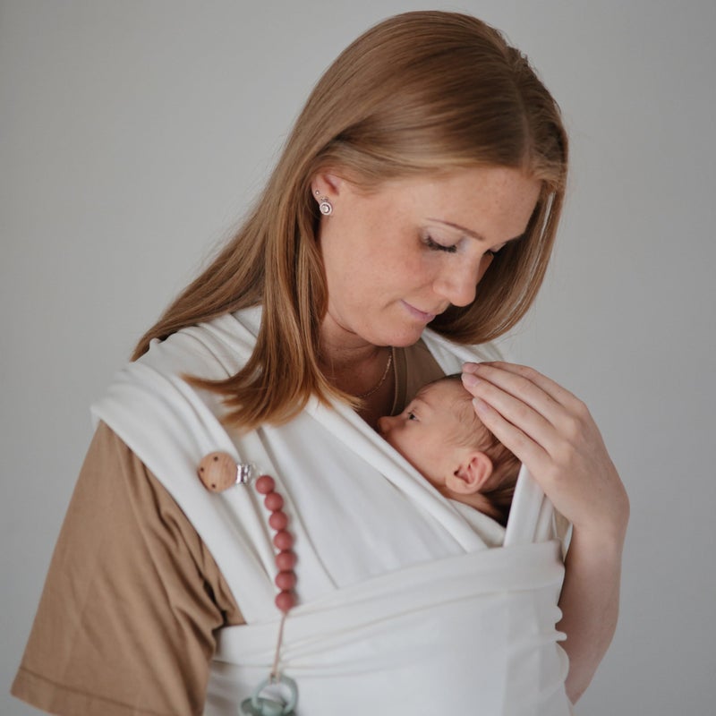 mushie Baby Wrap Carrier | Organic Cotton and Elastane | Infant Sling for Newborn and Babies 8-35 lbs (Ivory) - Image 3