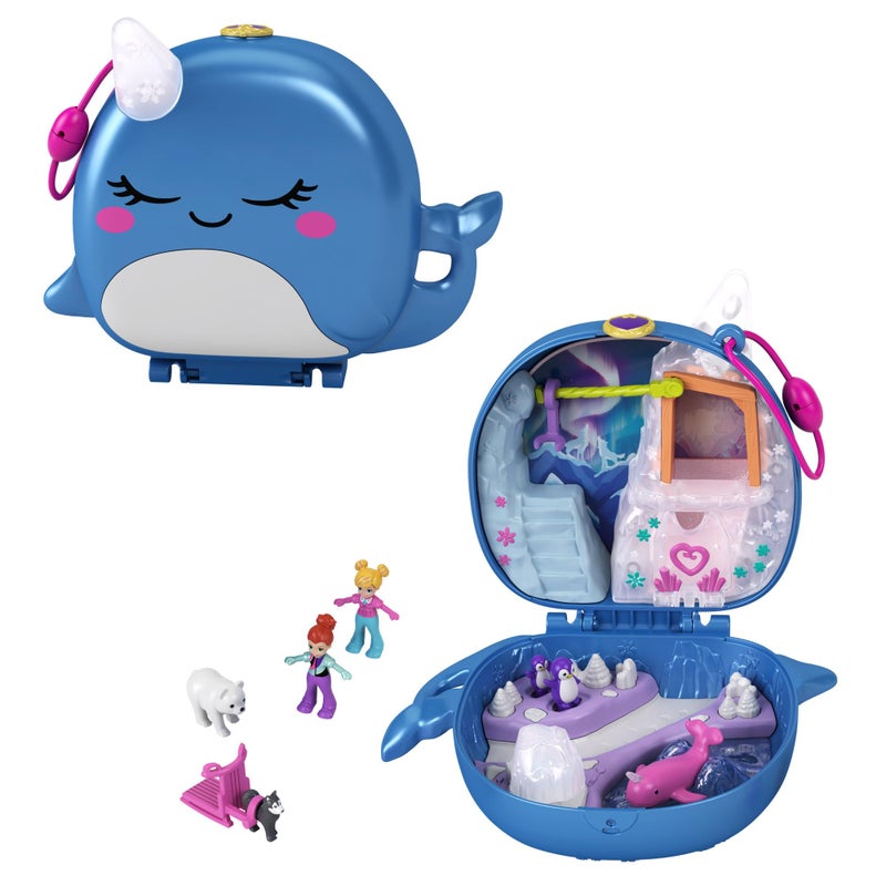 Polly Pocket مجموعة بولي بوكيت المرح المجمد مع وحيد القرن، مع دمى بولي وليلا الصغيرة، كلب هاسكي وزلاجة، تمثال دب قطبي وورقة ملصقات؛ للأعمار من 4 سنوات وما فوق، GKJ52 - Image 1