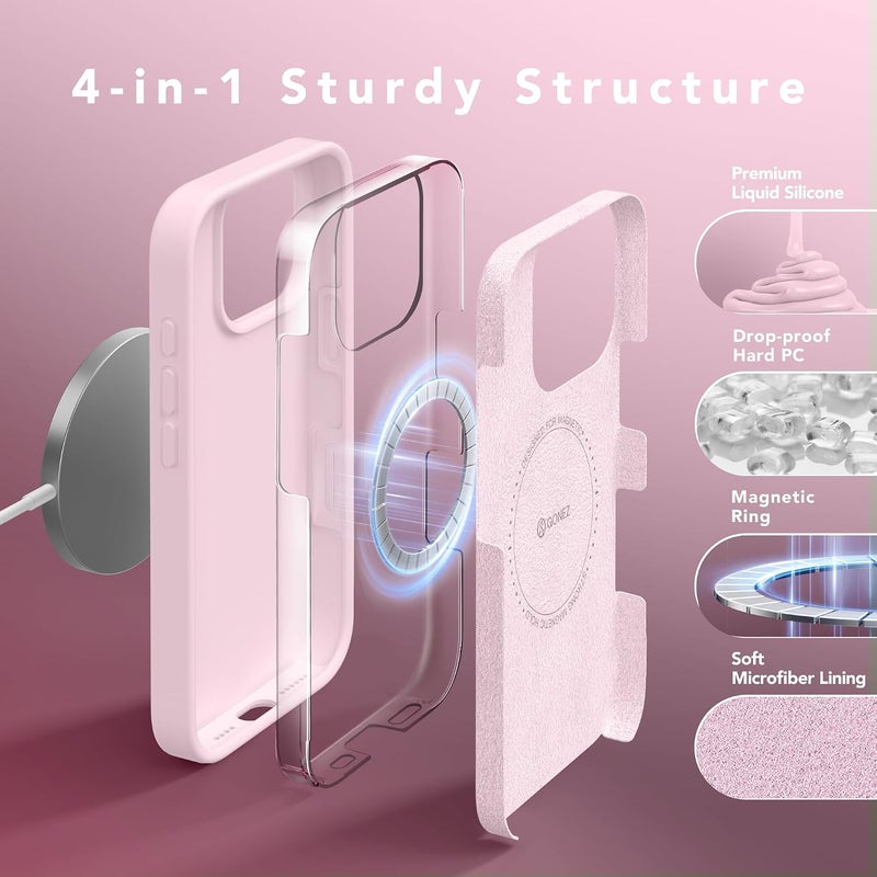 GONEZ Phone Case for iPhone 16 Pro Pastel Pink | Magnetic, Compatible with MagSafe, Screen Protector, Camera Lens Protector, Silicone, Shockproof, Anti-Scratch, Protective, 6.3 inch - Image 5