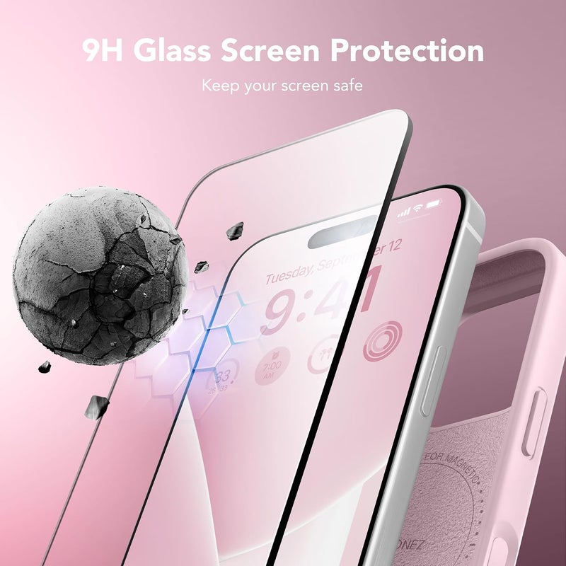 GONEZ Phone Case for iPhone 16 Pro Pastel Pink | Magnetic, Compatible with MagSafe, Screen Protector, Camera Lens Protector, Silicone, Shockproof, Anti-Scratch, Protective, 6.3 inch - Image 4
