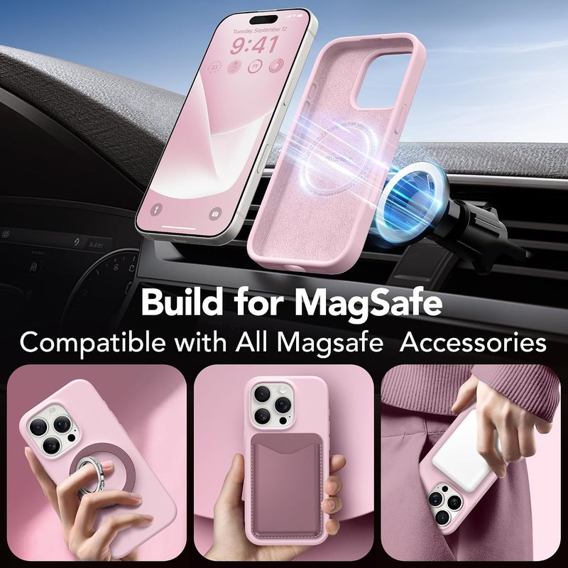 GONEZ Phone Case for iPhone 16 Pro Pastel Pink | Magnetic, Compatible with MagSafe, Screen Protector, Camera Lens Protector, Silicone, Shockproof, Anti-Scratch, Protective, 6.3 inch - Image 3