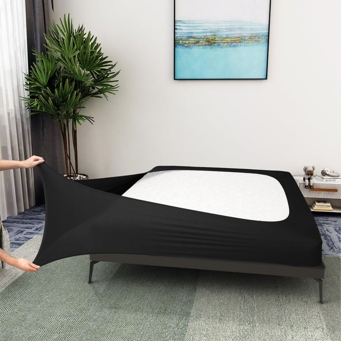 BOX SPRING COVER KING SIZE JERSEY KNIT STRETCHY WRAP AROUND 4 SIDES BED SKIRT FOR HOTEL HOME KINGCAL KINGOLYMPIC QUEEN BLACK