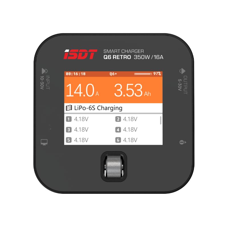 ISDT Q6 Retro Lipo Battery Charger Discharger DC 350W 16A Smart RC Battery Charger for 2~6S Lithium LiHv LiIon Life NiMH Ni-Cd/Pb Lipo Battery Balance Charger, with LCD Display - Image 1