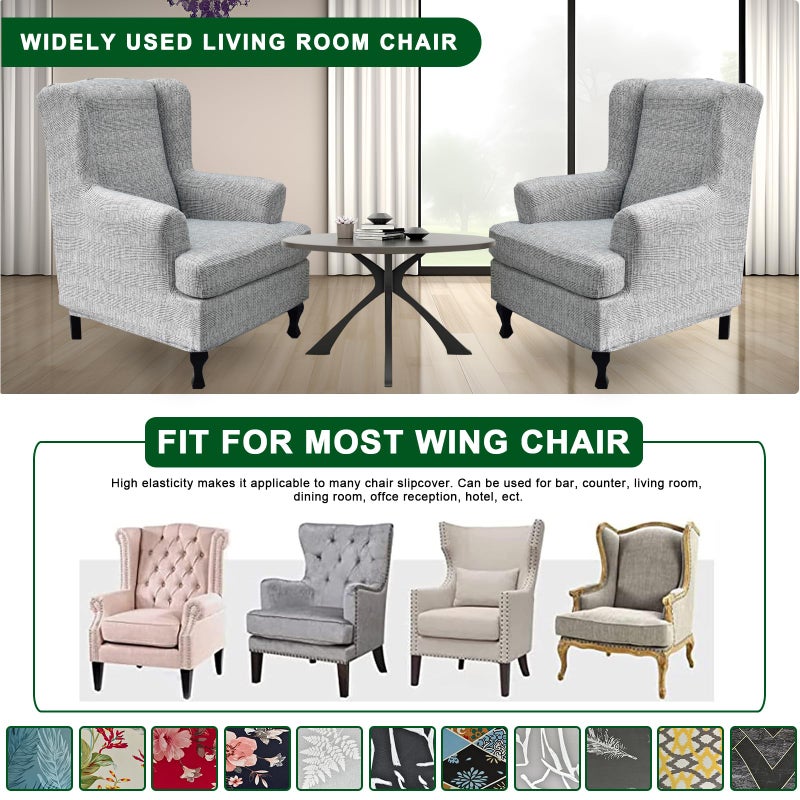 CRFATOP Jacquard Wing Chair Slipcovers 2 Piece Stretch Wingback Chair Cover Spandex Wing Back Armchair Covers Furniture Protector with Elastic Bottom for Living Room Bedroom Wingback Chair,A11 - Image 4