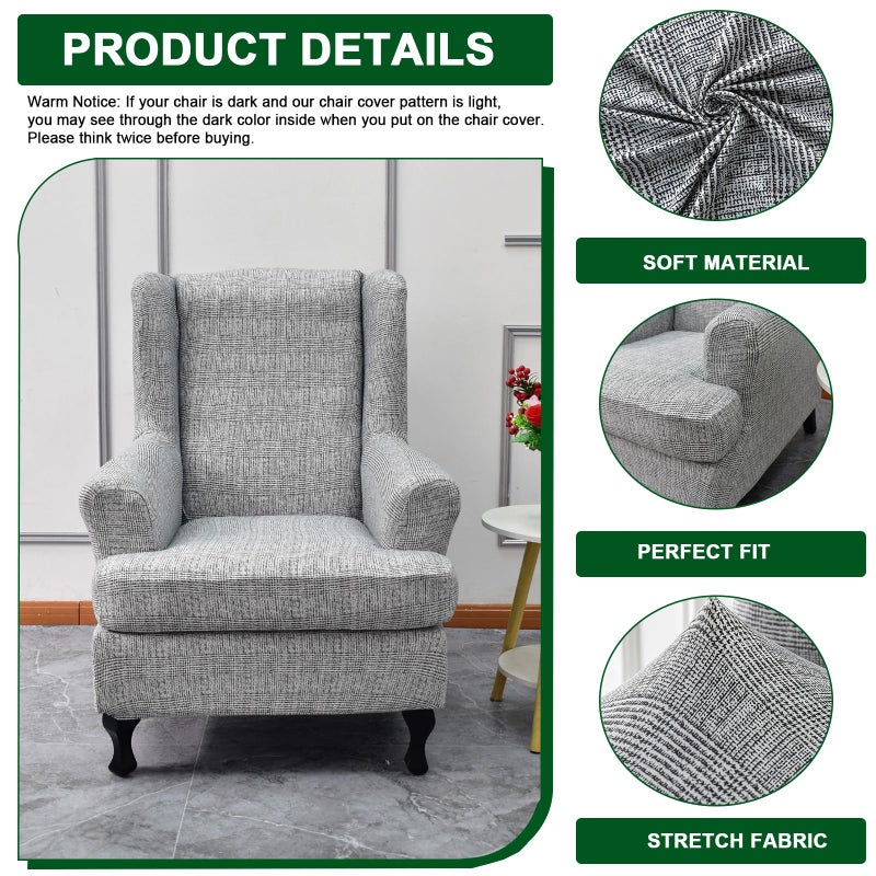CRFATOP Jacquard Wing Chair Slipcovers 2 Piece Stretch Wingback Chair Cover Spandex Wing Back Armchair Covers Furniture Protector with Elastic Bottom for Living Room Bedroom Wingback Chair,A11 - Image 3