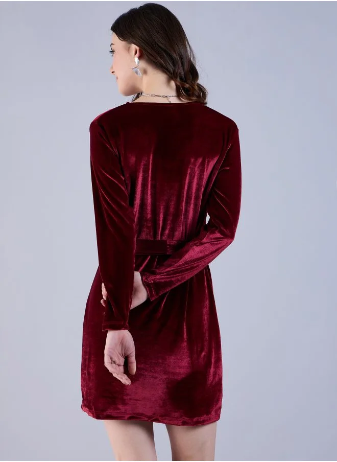 Freehand Women Fitted Party Wear Solid Wrap Dress