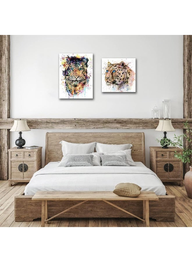C8BUSIS Tiger Portrait Wall Art Décor, Framed Watercolor Wild Animal Tiger Artwork, Modern Colorful Splash-Ink Painting for Bathroom Living room Office Kids Study Room Hotel Walls Decoration - Image 5