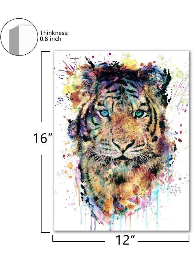 C8BUSIS Tiger Portrait Wall Art Décor, Framed Watercolor Wild Animal Tiger Artwork, Modern Colorful Splash-Ink Painting for Bathroom Living room Office Kids Study Room Hotel Walls Decoration - Image 2