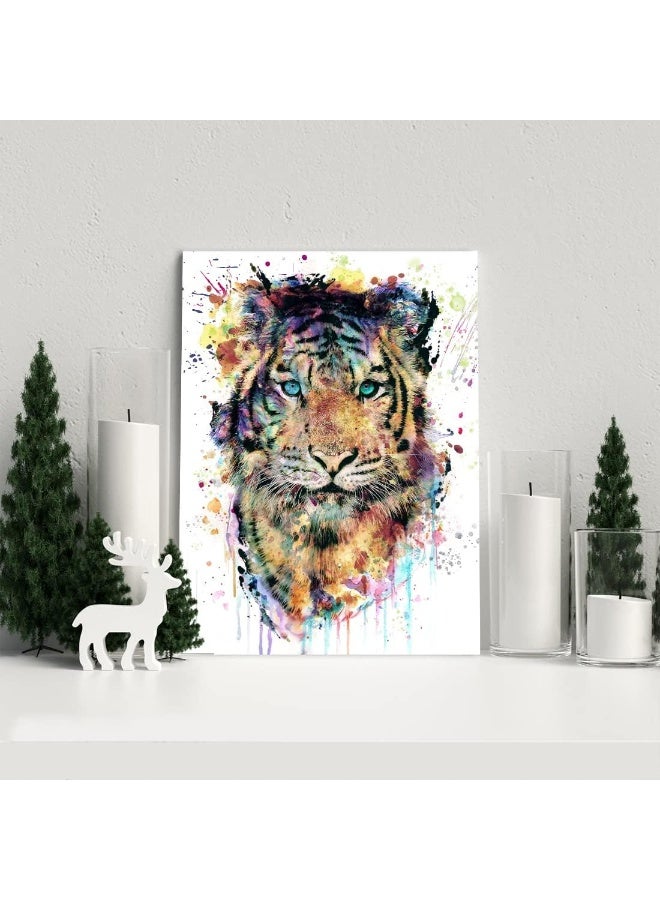 C8BUSIS Tiger Portrait Wall Art Décor, Framed Watercolor Wild Animal Tiger Artwork, Modern Colorful Splash-Ink Painting for Bathroom Living room Office Kids Study Room Hotel Walls Decoration - Image 3