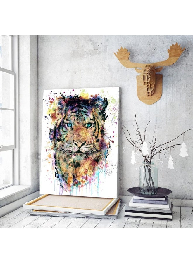 C8BUSIS Tiger Portrait Wall Art Décor, Framed Watercolor Wild Animal Tiger Artwork, Modern Colorful Splash-Ink Painting for Bathroom Living room Office Kids Study Room Hotel Walls Decoration - Image 4
