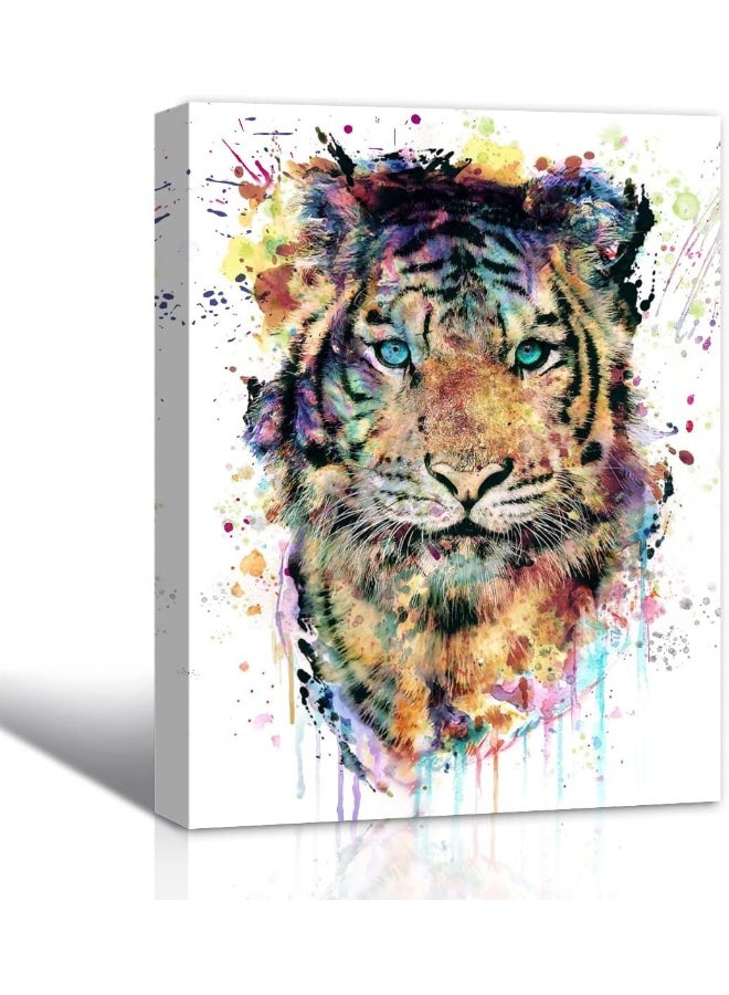 C8BUSIS Tiger Portrait Wall Art Décor, Framed Watercolor Wild Animal Tiger Artwork, Modern Colorful Splash-Ink Painting for Bathroom Living room Office Kids Study Room Hotel Walls Decoration - Image 1