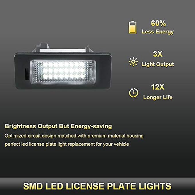 Gempro مجموعة مصابيح لوحة ترخيص LED الخلفية لسيارات BMW 1 3 5 Series X1 X3 X5 X6 M3 6000K زينون أبيض، عبوتان - Image 3