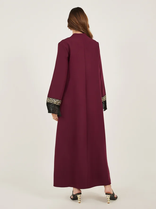Styli Amirah Lace Detail Collared Jalabiya with Tassel Trim