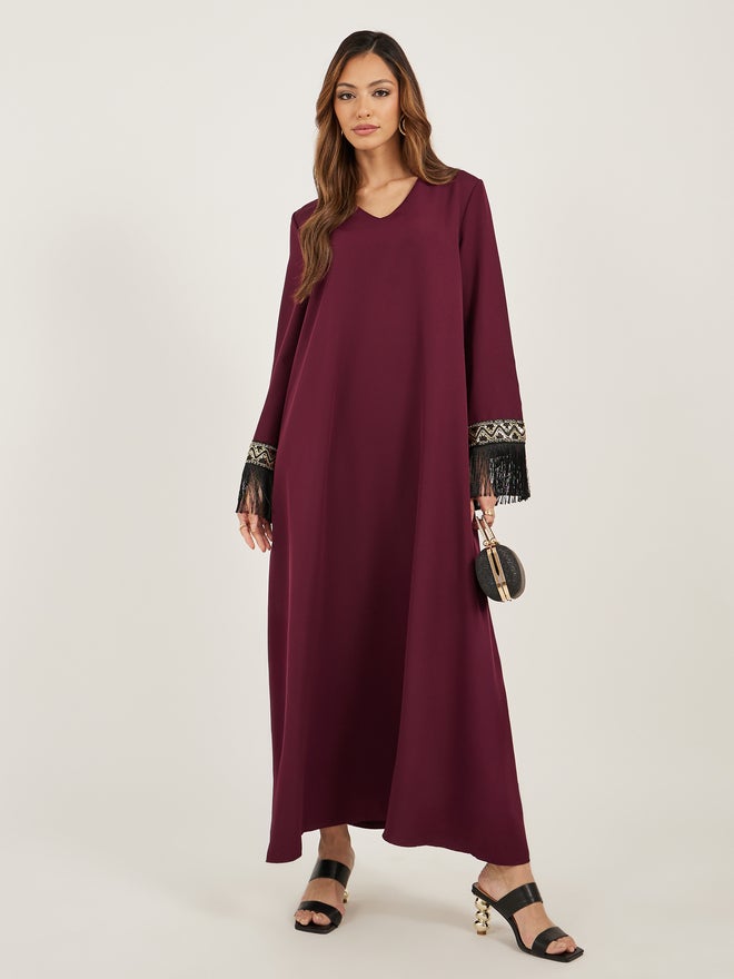 Styli Amirah Lace Detail Collared Jalabiya with Tassel Trim  - Image 1