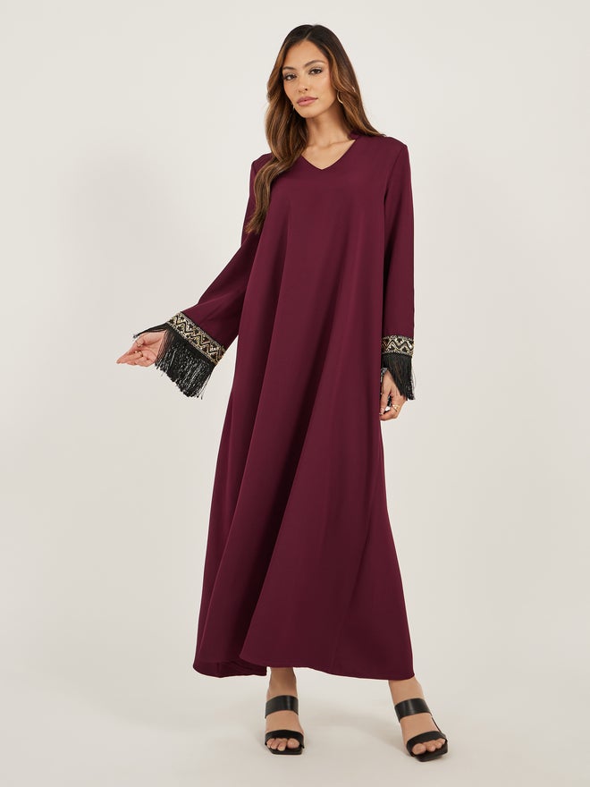 Styli Amirah Lace Detail Collared Jalabiya with Tassel Trim  - Image 2