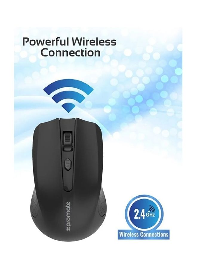 بروميت ماوس لاسلكي بصري محمول 2.4G مع مستقبل USB نان، مسافة عمل 10 متر، وظيفة النوم التلقائي و3 مستويات DPI قابلة للتعديل لنظام التشغيل Mac OS وويندوز وAndroid وClix-8، بلاستيك أسود - Image 2