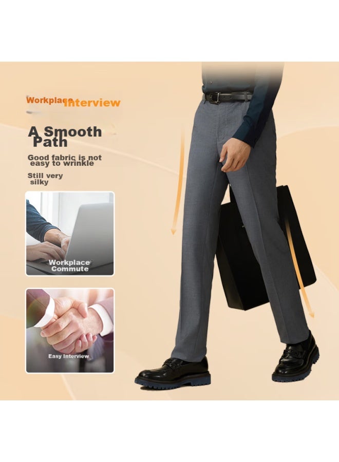 HOdo Hongdou Men's Business Straight-leg Casual Pants, Formal Wrinkle-free Trousers, All-season Navy Blue, Size 34 - Image 1
