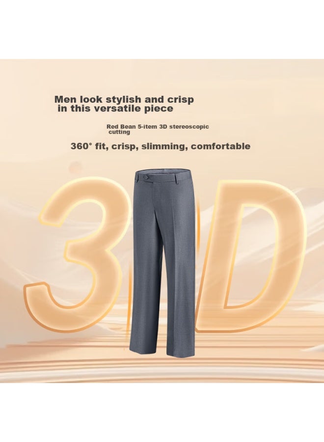 HOdo Hongdou Men's Business Straight-leg Casual Pants, Formal Wrinkle-free Trousers, All-season Navy Blue, Size 34 - Image 3