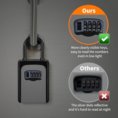 Fayleeko Portable Key Lock Box, Upgrade Clearly Visible Numbers, Lock Box Wall Mounted for House Key, 5 Key Capacity, Weatherproof Resettable Code (1 Pack, Gray) - Image 3