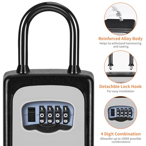 Fayleeko Portable Key Lock Box, Upgrade Clearly Visible Numbers, Lock Box Wall Mounted for House Key, 5 Key Capacity, Weatherproof Resettable Code (1 Pack, Gray) - Image 5