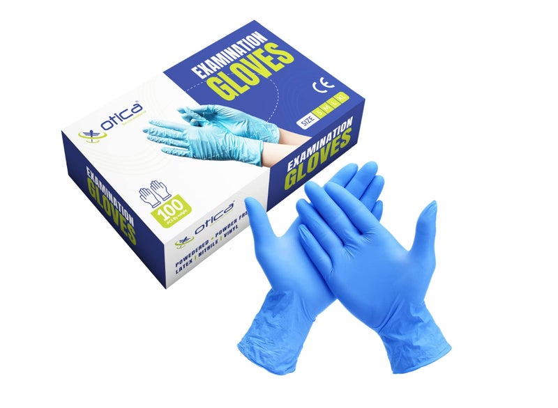 OTICA Nitrile Gloves, Blue Heavy Duty Medical Grade 4g Disposable Gloves,Nitrile examination gloves, Powder Free, Latex Free, and Protein Free, Medical, Food, Multi Use, Pack of 100 - Image 1
