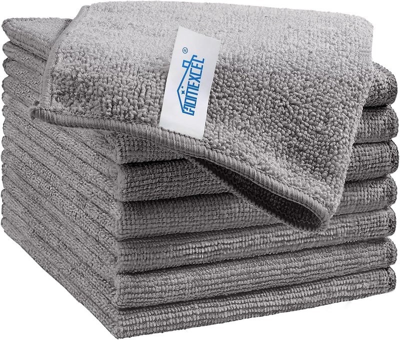 HOMEXCEL Grey Microfiber Cleaning Cloth, 8 Pack Cleaning Towels for Kitchen, Lint Free, Scratch-Free, Highly Absorbent, and Reusable Cleaning Rags for House, Window and Glass, Cars, 11.5 X11.5 inch - Image 1