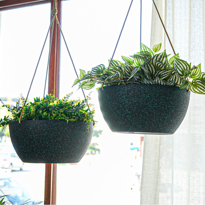 SwinDuck 13 Inch 2 Pack Large Hanging Planters for Indoor Outdoor Plants, Plastic Hanging Basket Pots for House Plants Flowers, Black Speckles - Image 4