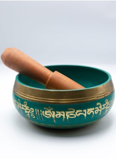 Alpine Crystals UAE Himalayan Singing Bowl Hand Painted Pattern in Green color with a traditional wooden striker Meditation Bowl Music Therapy Handcrafted in Nepal for Healing and Mindfulness  - Image 2
