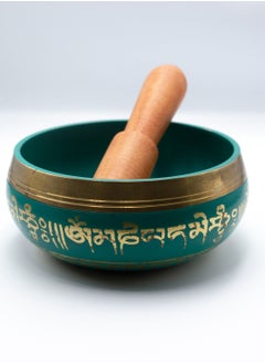 Alpine Crystals UAE Himalayan Singing Bowl Hand Painted Pattern in Green color with a traditional wooden striker Meditation Bowl Music Therapy Handcrafted in Nepal for Healing and Mindfulness  - Image 1