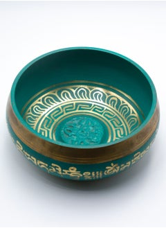 Alpine Crystals UAE Himalayan Singing Bowl Hand Painted Pattern in Green color with a traditional wooden striker Meditation Bowl Music Therapy Handcrafted in Nepal for Healing and Mindfulness  - Image 3