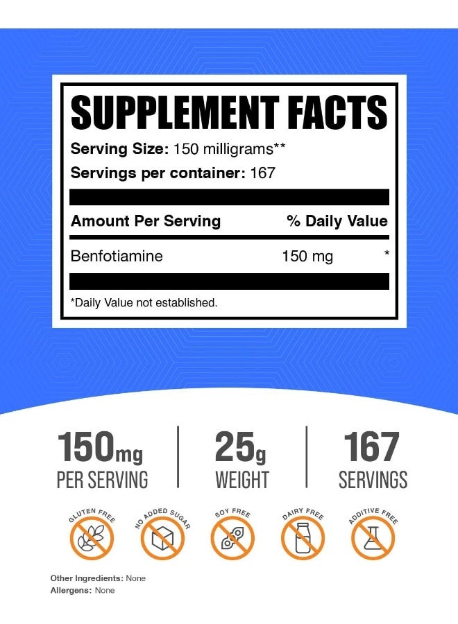 BulkSupplements.com Benfotiamine Powder - Thiamine B1 Supplement, Benfotiamine Supplement - Benfotiamine 150mg, Gluten Free - 150mg per Serving, 25g (0.88 oz) (Pack of 1) - Image 2