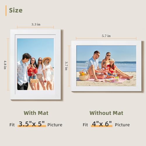 HappyHapi 4x6 Picture Frames Set of 10, Tabletop or Wall Display Pictures 3.5x5 with Mat or 4x6 Without, Multi Photo Frames Collage (White) - Image 4
