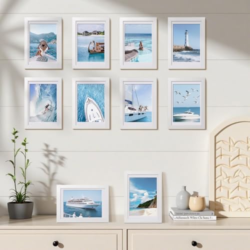 HappyHapi 4x6 Picture Frames Set of 10, Tabletop or Wall Display Pictures 3.5x5 with Mat or 4x6 Without, Multi Photo Frames Collage (White) - Image 3