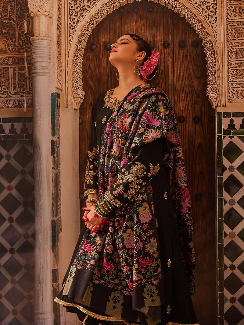Pashmoda Women Shaheen Fine Wool Fabric Pashmina Kalamkari Embroidered Shawl, Stole and Wrap, Sustainable and Natural Fabric, Heritage Kashmiri Pashmina(Size 40x80) - Image 3