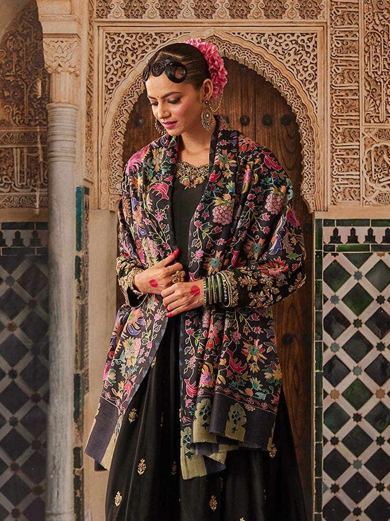 Pashmoda Women Shaheen Fine Wool Fabric Pashmina Kalamkari Embroidered Shawl, Stole and Wrap, Sustainable and Natural Fabric, Heritage Kashmiri Pashmina(Size 40x80) - Image 2