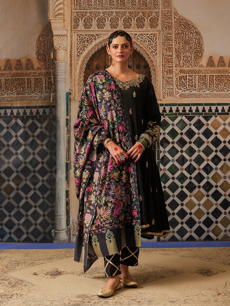 Pashmoda Women Shaheen Fine Wool Fabric Pashmina Kalamkari Embroidered Shawl, Stole and Wrap, Sustainable and Natural Fabric, Heritage Kashmiri Pashmina(Size 40x80) - Image 4