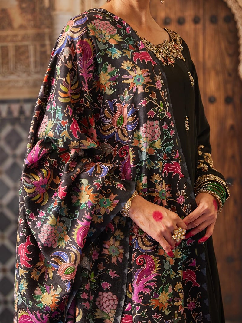 Pashmoda Women Shaheen Fine Wool Fabric Pashmina Kalamkari Embroidered Shawl, Stole and Wrap, Sustainable and Natural Fabric, Heritage Kashmiri Pashmina(Size 40x80) - Image 5