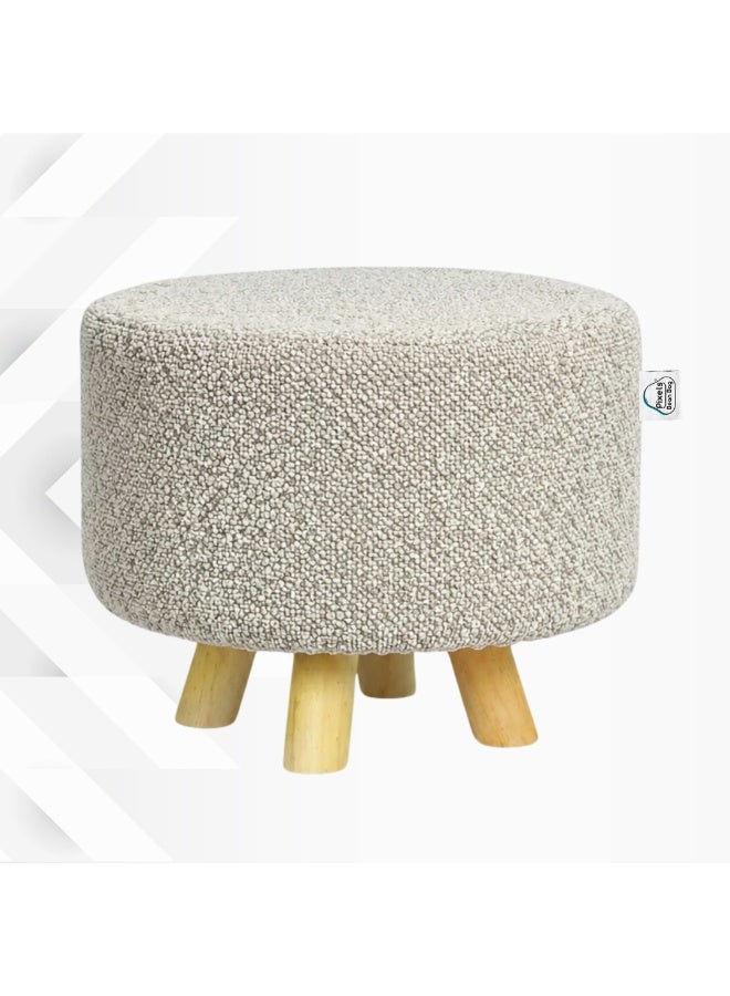 PixelsBeanBag Wide round ottoman in boucle fabric from PixelsBeanBag with wooden legs, for the living room and bedroom, vanity chair - Image 2