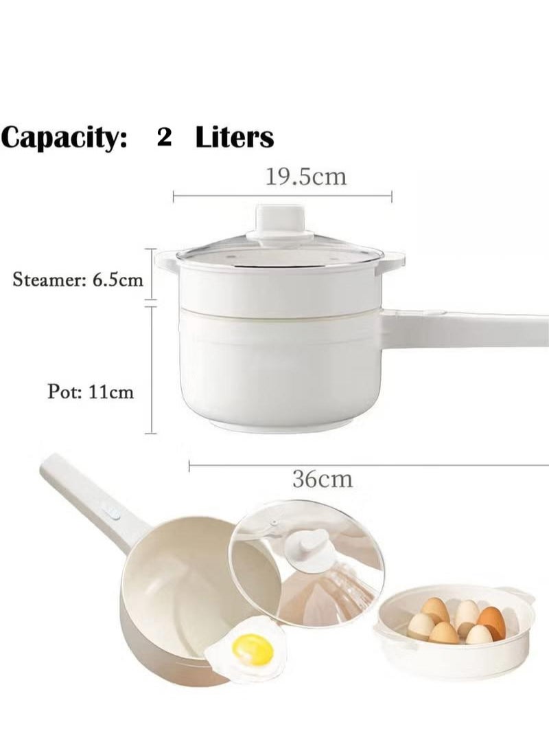 XiuWoo - 2L Electric Hot Pot with Steamer and Temperature Control Non-Stick Electric Cooker Shabu Shabu, Electric Skillet,Frying Pan,Electric Saucepan,for Noodles, Egg, Steak, Sauté, Steam, Oatmeal and Soup - Image 1