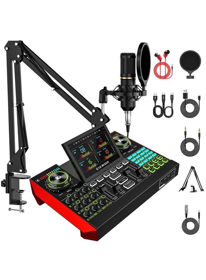 neculogy Podcast Equipment Bundle with 3.5mm BM800 Condenser Microphone for Pc/Phone Live Streaming Singing Gaming, Podcast Microphone Bundle with Live Sound Board Audio Mixer,Voice Changer, Denoise,DJ Sets - Image 1