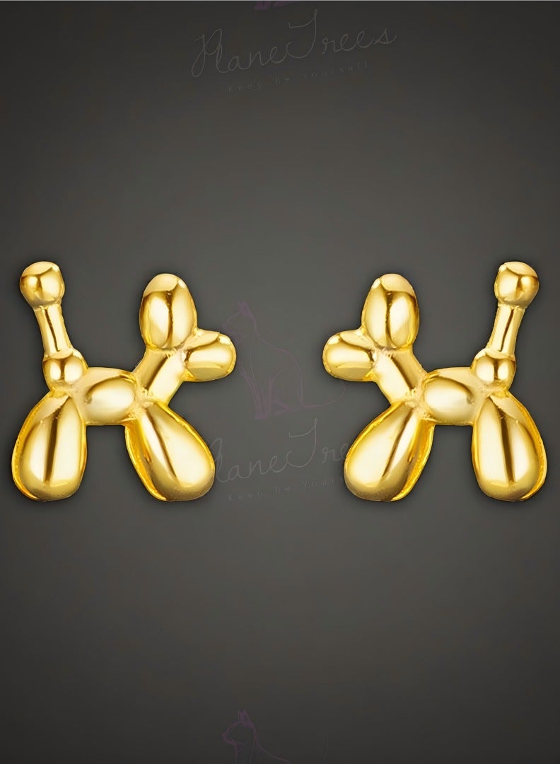 Plane Trees Gold-Plated Balloon Dog Stud Earrings – Playful Minimalist Design for Women and Girls - Image 1