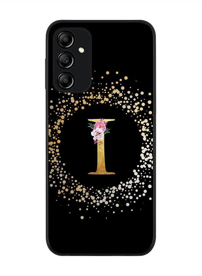 Stylizedd Rugged Black edge case for Samsung Galaxy A14 / A14 5G, Slim fit Thin Cover- Custom Monogram Initial Letter Floral Pattern Alphabet - I (Black) - Image 1